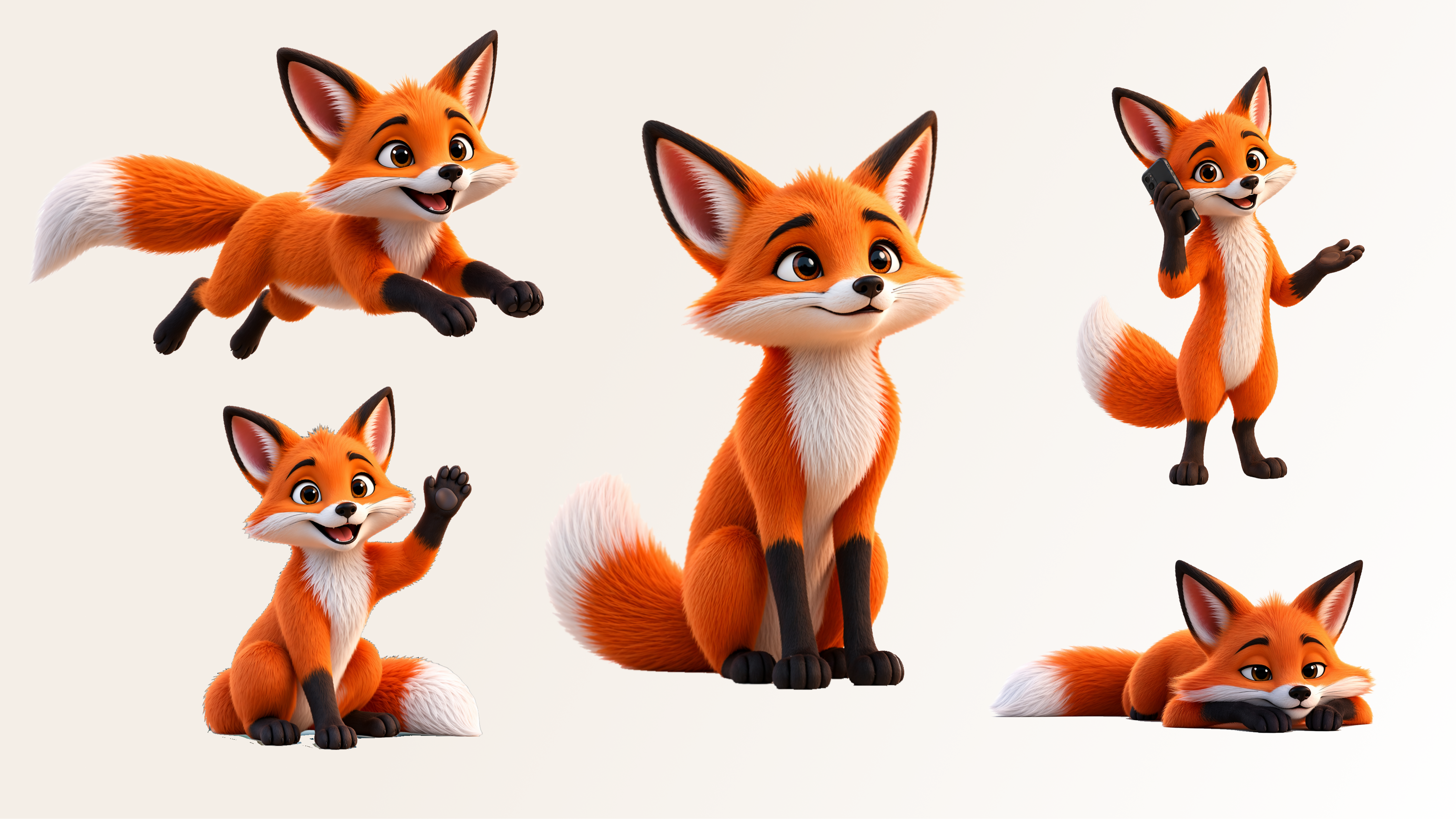 The Spain-era 3D fox, the same character rebuilt as a fully rendered mascot