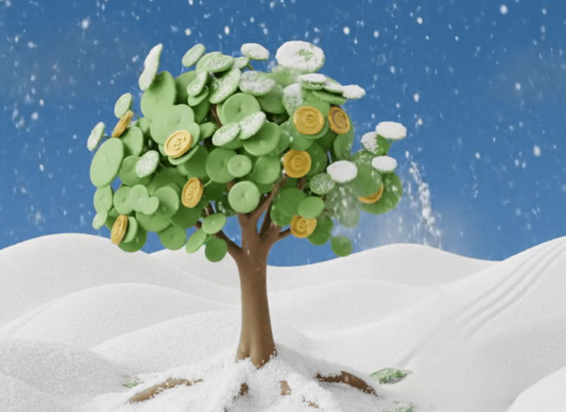 The money tree growing, coins ripening on its branches