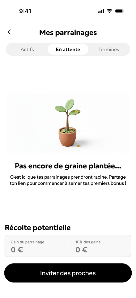 Tracking dashboard, pending tab, ‘Pas encore de graine plantée’