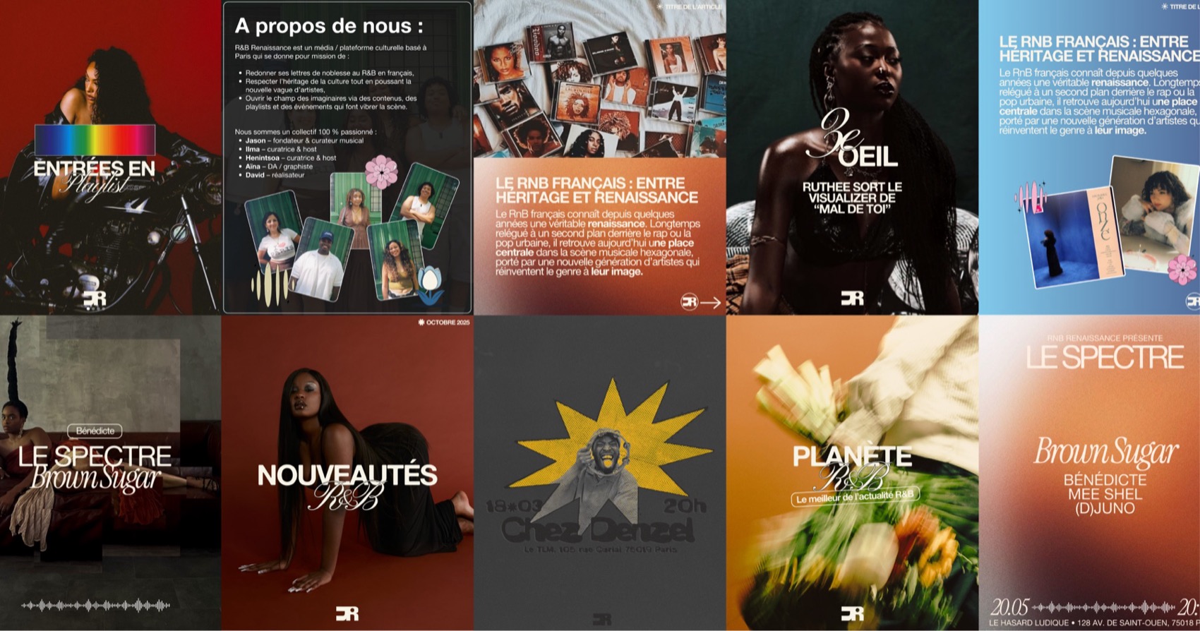 The Instagram feed: editorial posts, covers, and event cards on one system